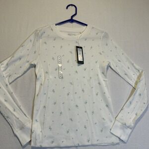 Alpine Design Womens Peak Long Sleeve Waffle Shirt White Ditsy Floral Medium NWT